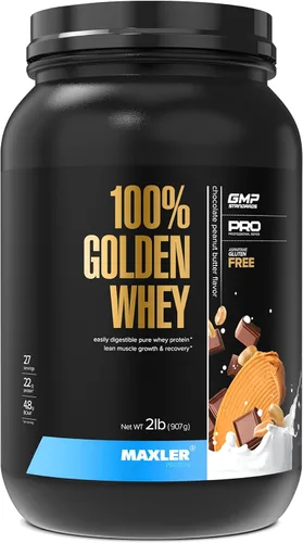 Vista 16 de Maxler Proteína de suero de leche 100% dorada, 0.94 onzas de proteína por porción, proteína de suero en polvo para antes del entrenamiento