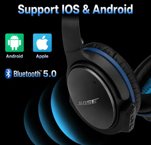 Vista 5 de Adaptador Bluetooth inalámbrico aptX mejorado para auriculares Bose QuietComfort 25 QC 25 con micrófono/control de volumen, negro