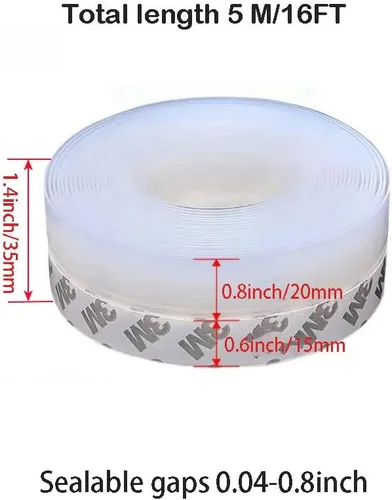 Vista 5 de 5M/16 pies de tira de sellado para ventana, sellado adhesivo para clima de 35mm de ancho, cinta de sellado de silicona para puertas inferiores