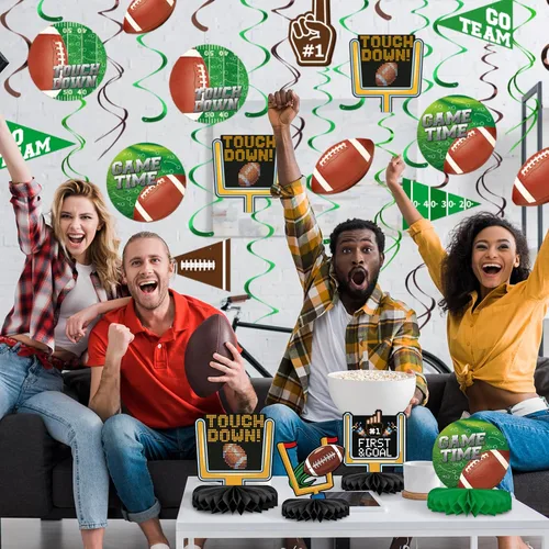 Vista 7 de 30 Piezas de Decoraciones de Fiesta de Fútbol Adorno Colgante en Espiral para Fiesta de Cumpleaños de Fútbol, Día de Juego de Fútbol, Fiesta