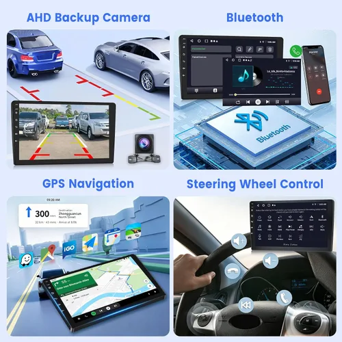 Vista 4 de [2G+64G] Estéreo de coche Android de doble DIN de 10.1 pulgadas, radio de pantalla táctil de 10 pulgadas con CarPlay inalámbrico y cableado/Android