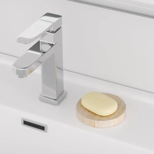 Vista 4 de Jaboneras de Mármol de Piedra Travertino Natural Soporte de Esponja para Baño, Bañera, Ducha, Fregadero de Cocina, Caja de Jabón Redonda Artesanal