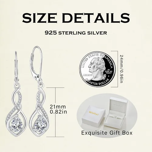 Vista 2 de Pendientes infinitos con circonita cuadrada 5A de plata de ley 925 para mujer, aretes colgantes trenzados