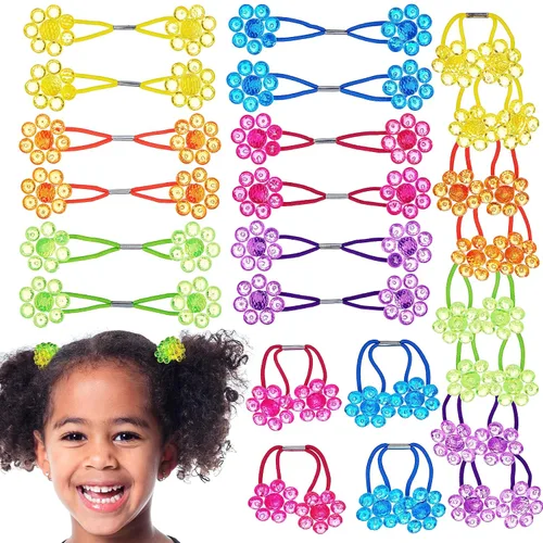 Vista 10 de Colección de 20 piezas de coleteros, bolas de cola de caballo, gomas elásticas, cuentas de pelo de 18 mm redondas, opacas, multicolores, dobles 59.1