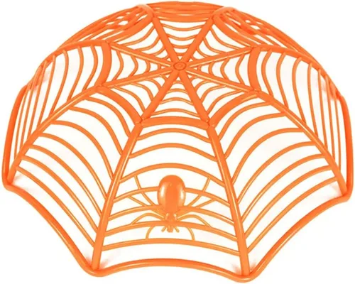 Vista 7 de Cuencos de cesta de tela de araña de Halloween, soporte de plástico para dulces para truco o trato, decoraciones de agarre a mano para suministros F