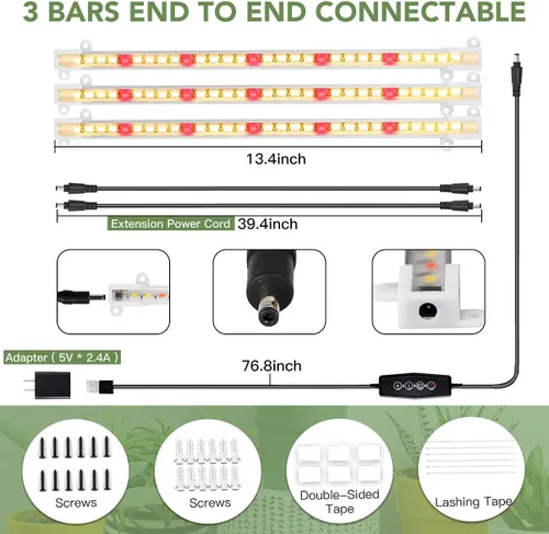 Vista 6 de GYTF Tiras de luz LED de crecimiento, 3500K 90 bombillas de espectro completo regulables para plantas con temporizador de encendido/apagado