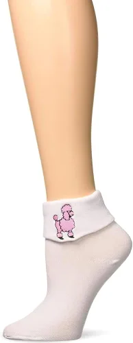 Vista 3 de Calcetines blancos con diseño de caniche rosa, tamaño adulto, ideales para el uso diario