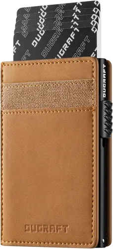 Vista 12 de DUGRAFT Titular de la tarjeta para hombre con aluminio POP UP tarjeta de crédito eyector RFID bloqueo, Marrón, Classic