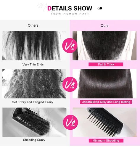 Vista 7 de Miss Flower 250 Densidad 210g 13x4 Pelucas frontales completas de cabello humano lacio prearrancadas de encaje HD invisible de puntas deshilachadas