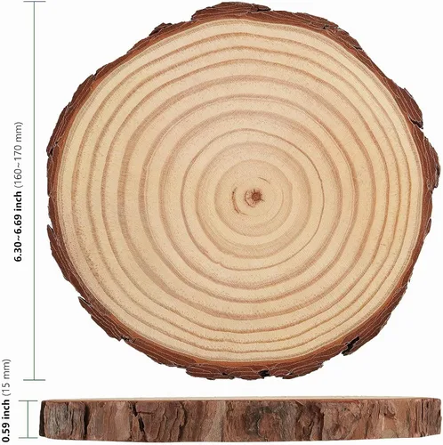 Vista 2 de HAKZEON 14 piezas de rebanadas de madera natural de 6 a 7 pulgadas, redondas de madera de 3/5 pulgadas de grosor con corteza, discos de madera sin