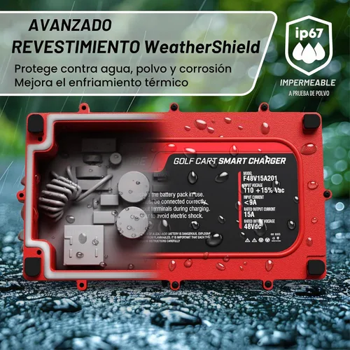 Vista 3 de FORM - Cargador de batería para carrito de golf de 48 voltios, 48 V, 15 amperios, plomo ácido, litio, cargador de batería LiFeP04