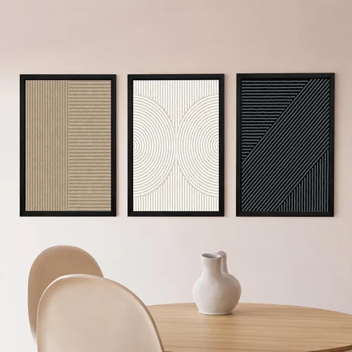 Vista 7 de Imágenes abstractas modernas para pared, arte de pared bohemio y neutro, arte de pared de línea minimalista, arte de pared beige, negro y marrón