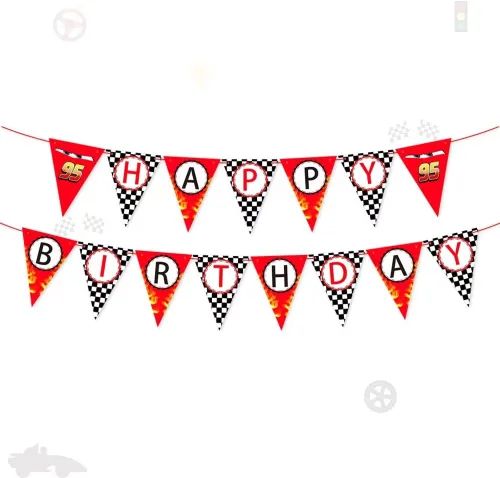 Vista 2 de Cartel de feliz cumpleaños de coche de carreras, cartel de fiesta temática de carreras, decoraciones de bandera a cuadros