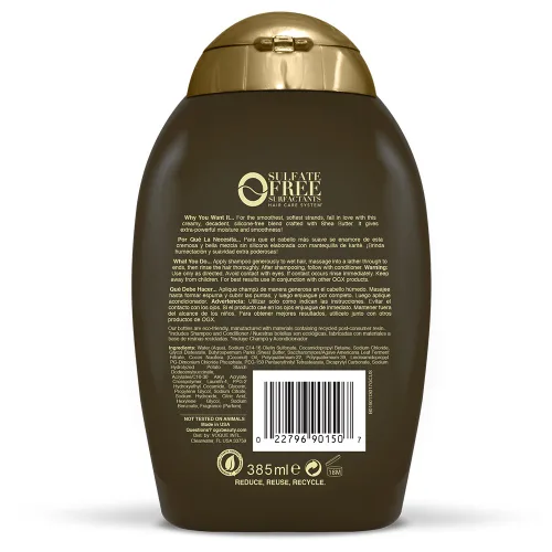 Vista 2 de OGX Frizz-Defy/Moisture + Champú, (90150) Karité suave y liso 13 onzas líquidas