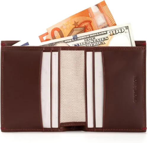 Vista 4 de Gnome & Bow - Cartera plegable pequeña con ranura para monedas Gulliver (RFID cuero encerado), Oxblood Brown, Casual