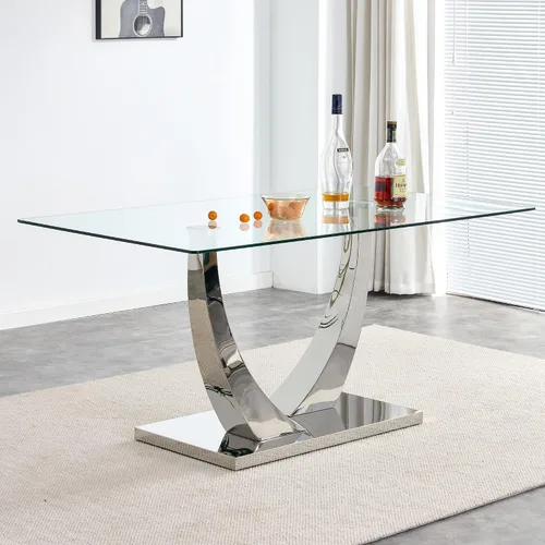 Vista 23 de Mesa de comedor moderna para mesa de comedor de mármol sintético de 4/6, 63 pulgadas, mesa de cocina rectangular, mesa de cocina y comedor de fácil