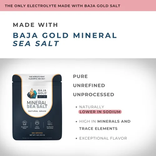 Vista 7 de Polvo de electrolitos – Cero azúcar, bajo en sodio, Keto, para labios secos agrietados, hecho con sal Baja Gold, sabor natural, 45 porciones
