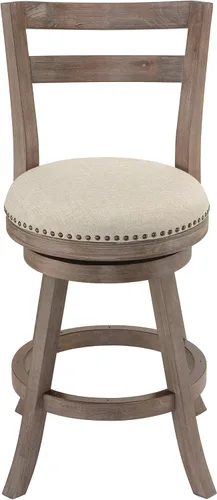 Vista 4 de Cortesi Home Harper Taburete giratorio para mostrador con respaldo de madera maciza, tela beige