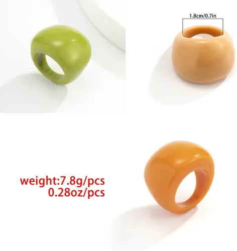 Vista 8 de Juego de anillos coloridos de acrílico grueso de banda ancha, anillos de resina gruesos para nudillos, anillos apilables, joyería Y2K para mujeres