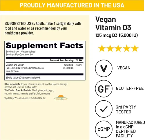 Vista 4 de NatureWise Vitamina D3 vegana 5000iu (125 mcg) D3 de liquen - Apoya el sistema inmunológico, muscular y la salud ósea, alta absorción con aceite