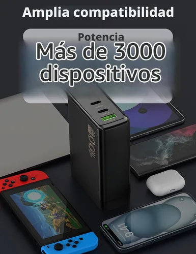 Vista 6 de Bloque de cargador USB C de 100 W, cargador rápido GaN de 4 puertos compatible con MacBook Pro, MacBook Air, Google Pixelbook, ThinkPad, Dell XPS