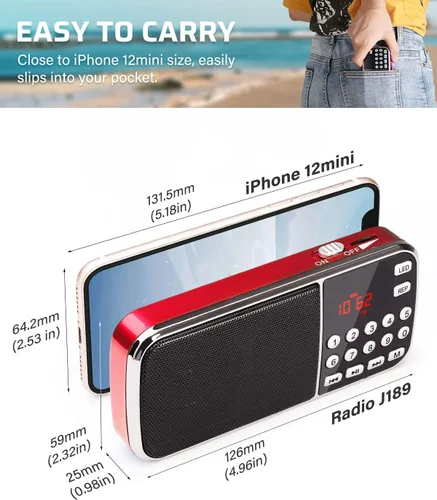 Vista 3 de Radio de bolsillo 985 con auriculares + 189 radio pequeña Bluetooth