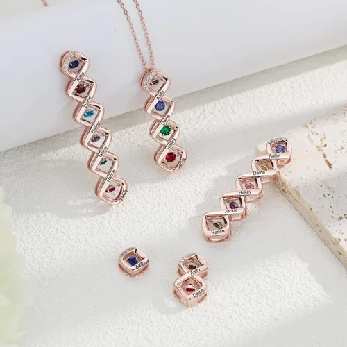 Vista 6 de Wendy Made Collar personalizado con nombre para la familia con 1-6 piedras natales, collar de piedra natal de la madre personalizado para mamá