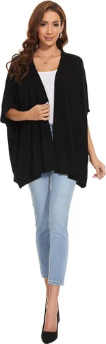 Vista 2 de Women's Loose Half Sleeve Button Shawl Wrap Open Front Cardigan for Fall Winter Plus