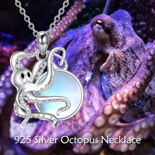 Vista 6 de CRMAD Collar de piedra lunar de pulpo para mujeres y niñas, plata de ley 925, collar con colgante de pulpo, joyería de océano, regalos de graduación