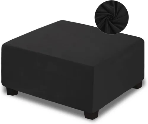 Vista 8 de NeColorLife Funda otomana cuadrada de terciopelo para otomana, funda gruesa y elástica para reposapiés (tamaño pequeño, marrón)
