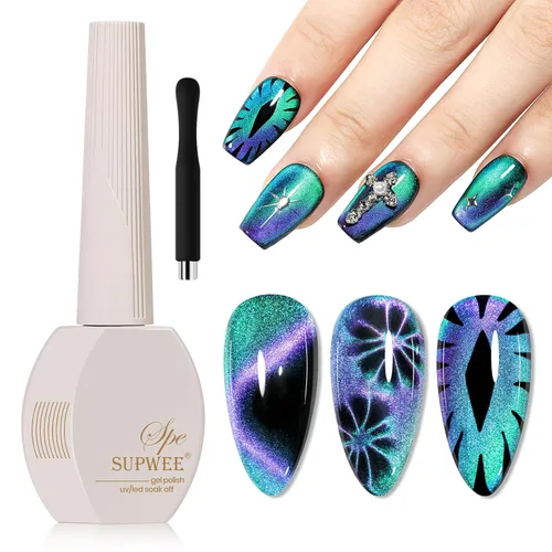 Vista 11 de Esmalte de uñas magnético de secado rápido, color negro y azul Negro azul