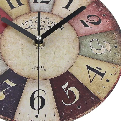 Vista 3 de Timelike Reloj de pared de madera de MDF, estilo retro, estilo retro, estilo rústico, estilo retro, reloj de pared de cuarzo (8 pulgadas, colorido)
