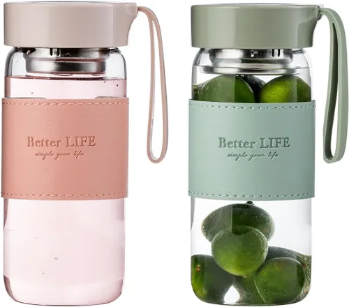 Vista 13 de Botella de Té de Vidrio de 16 oz Botella para Beber con Funda Antideslizante, e Infusor de Té de Acero Inoxidable, Tapa a Prueba de Fugas, Botella