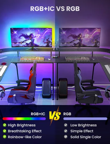 Vista 2 de Tira de luz LED RGB+IC, luz LED inteligente de 32.8 pies para dormitorio, control de aplicación Bluetooth, tira de iluminación LED que cambia