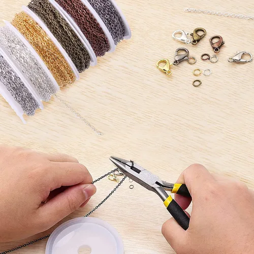 Vista 5 de Jishi Cadenas de suministros de fabricación de joyas, cadenas de eslabones de cable de 60 pies para hacer joyas, collares, aretes, pulseras 6