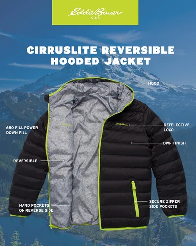 Vista 3 de Eddie Bauer Chaqueta reversible para niños, abrigo acolchado resistente a la intemperie para niños y niñas (3-20)