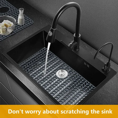 Vista 71 de Protectores de fregadero de cocina de 12 x 11 y 13 x 11 pulgadas, protectores de silicona para fregadero de cocina para la parte inferior del Gris