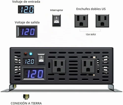 Vista 3 de WZRELB Inversor solar de onda sinusoidal pura de 1500 W, 24 V CC a 120 V CA, inversor de corriente fuera de la red para camping RV