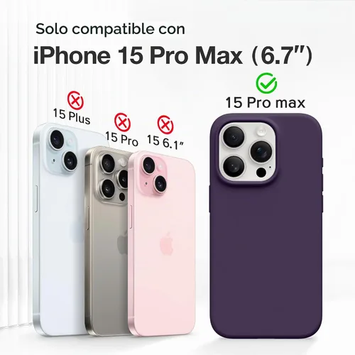 Vista 3 de GONEZ Funda de silicona para iPhone 15 Pro Max, compatible con Magsafe, protector de cámara + protector de pantalla, forro de microfibra suave
