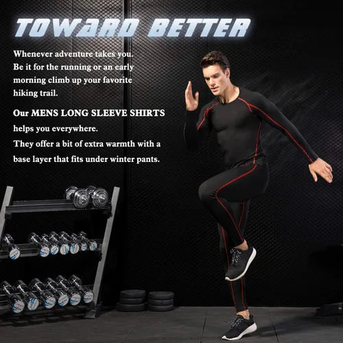 Vista 4 de Camiseta de compresión para hombre, de manga larga, atlética, para entrenamiento, camiseta deportiva activa, camiseta interior de ajuste seco
