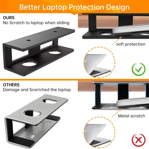 Vista 3 de Soporte de 3 piezas para debajo del escritorio para portátil con tablero de fieltro antiarañazos y estante duradero para almacenamiento