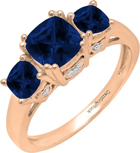 Vista 30 de Dazzlingrock Collection Anillo de boda de 3 piedras preciosas creadas en el centro de cojín de 0.04 quilates y diamante blanco natural redondo