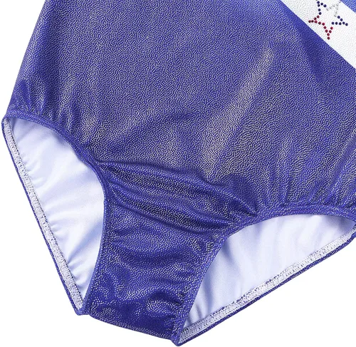 Vista 5 de Leotardo para gimnasia artística, deportivo, brillante, con bandera de Estados Unidos, rojo, blanco y azul para niña