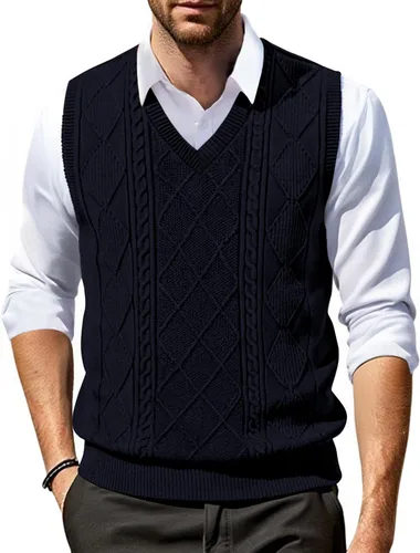 Vista 16 de COOFANDY Chaleco de Suéter con Cuello en V para Hombre Chaleco de Punto Casual Pullover Chaleco Ajuste Ceñido Sin Mangas Ligero Chaleco de Suéter