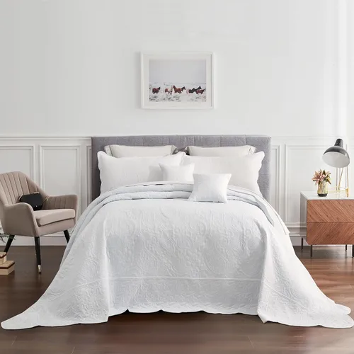 Vista 17 de Colcha extragrande tamaño King, diseño de patrón paisley, funda de cama ligera, reversible, 5 piezas, 100% microfibra, amarillo marfil Cobertura