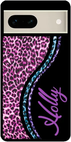 Vista 2 de Funda de goma negra personalizada con piel de leopardo azul y morado compatible con Google Pixel 10, 10 Pro, 10 Pro XL, 9a, 9 Pro, Pixel 9, Pixel 9