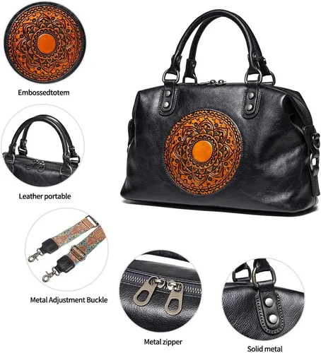 Vista 9 de Bolsos de cuero genuino para mujer, bolso cruzado retro Mandela
