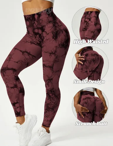 Vista 2 de VOYJOY Leggings sin costuras para mujer, pantalones deportivos de yoga de cintura alta, mallas elásticas con efecto de levantamiento de glúteos