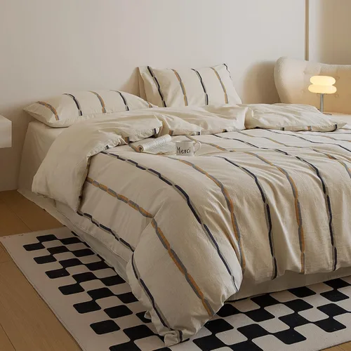 Vista 199 de mixinni Juego de funda de edredón vintage a rayas, tamaño twin, juego de ropa de cama de 3 piezas, 100% algodón lavado, suave y transpirable, funda