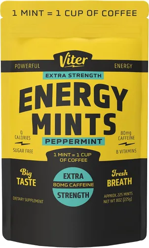 Vista 11 de Viter Energy Mentas Cafeinadas 80mg de Fuerza Extra - 90 Piezas Cafeinadas con Vitaminas B. Menta Vegana Sin Azúcar. Potenciador de Enfoque